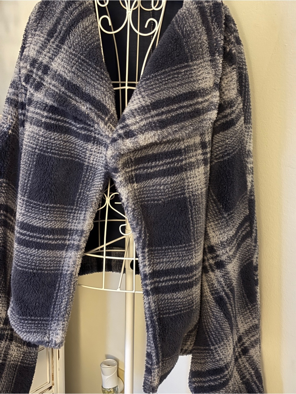 Victoria's Secret Navy and Light Gray Plaid Plush Open-Front Cape